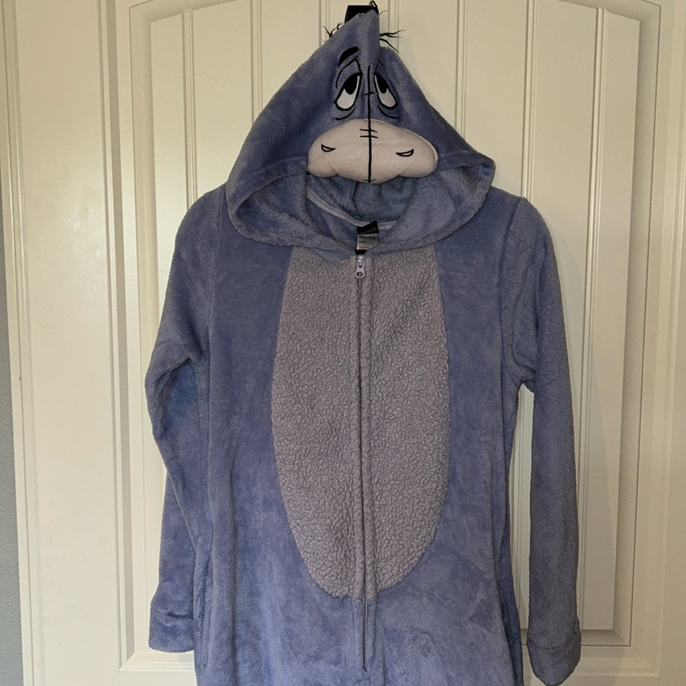 Eeyore Winnie Pooh Bear Women’s Suit One Piece Pajama Size Small Full Zip Blue